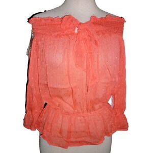 Story On Blouse Frilly Peplum Top Swiss Dot Fairycore Coquette Off Shoulder sz L